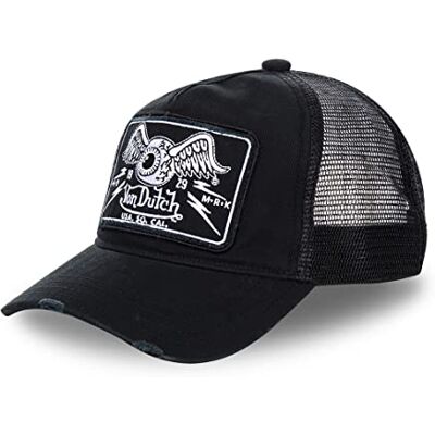 Von Dutch Bonés para homem e mulher, Trucker Flying Eye, preto TRUC Unissexo, adulto 55,5-60 cm, fecho snapback, malha rígida, viseira curva, vintage Von Dutch Bonés para homem e mulher, Trucker Flying Eye, preto TRUC Unissexo, adulto 55,5-60 cm, fecho snapback, malha rígida, viseira curva, vintage