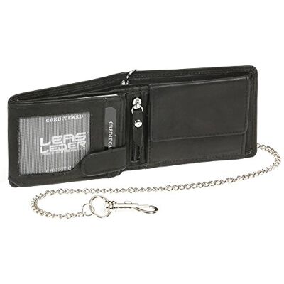 LEAS Biker Carteira pequena com corrente e fecho para senhores porta-moedas para senhoras, pele autêntica, preto Chain-Series'' LEAS Biker Carteira pequena com corrente e fecho para senhores porta-moedas para senhoras, pele autêntica, preto Chain-Series''