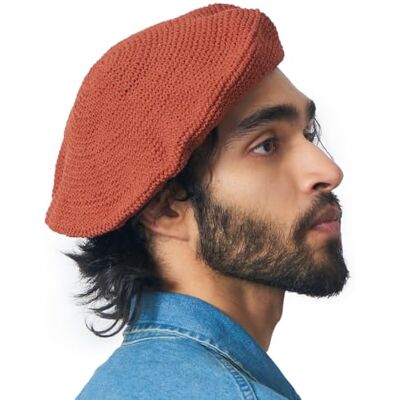 CHARM Gorro de malha Tam para mulher e boina para homem, gorro de croché 100 % algodão, boina francesa feita à mão para o verão e inverno CHARM Gorro de malha Tam para mulher e boina para homem, gorro de croché 100 % algodão, boina francesa feita à mão para o verão e inverno