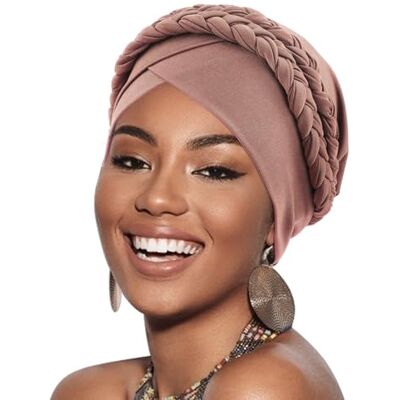 DRESHOW Turbante africano para mulheres pré-atado entrançado invólucro de cabeça chapéus moda boné de Dormi gorro cancro de quimio DRESHOW Turbante africano para mulheres pré-atado entrançado invólucro de cabeça chapéus moda boné de Dormi gorro cancro de quimio