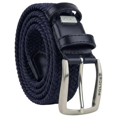Police Cinto elástico entrançado para homem e mulher, inserções de pele autêntica, fivela sem níquel, ajustável, altura de 3,5 cm, com caixa Police Cinto elástico entrançado para homem e mulher, inserções de pele autêntica, fivela sem níquel, ajustável, altura de 3,5 cm, com caixa