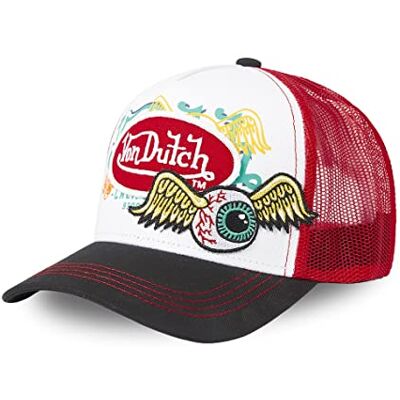 Von Dutch Bonés para homem e mulher, Trucker Flying Eye, vermelho vermelho Unissexo, adulto 55,5-60 cm, fecho snapback, malha rígida, viseira curva, streetwear Von Dutch Bonés para homem e mulher, Trucker Flying Eye, vermelho vermelho Unissexo, adulto 55,5-60 cm, fecho snapback, malha rígida, viseira curva, streetwear