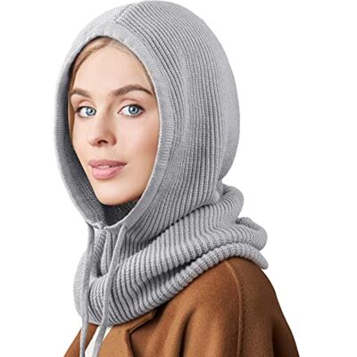 DRESHOW Chapéus de inverno para mulheres balaclava de malha Beanie Skull Cap com cordão quente chapéu com capuz cachecol DRESHOW Chapéus de inverno para mulheres balaclava de malha Beanie Skull Cap com cordão quente chapéu com capuz cachecol