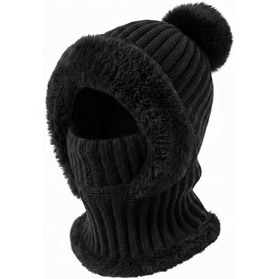 DRESHOW Chapéus de inverno para mulheres balaclava de malha Beanie Skull Cap com cordão quente chapéu com capuz cachecol DRESHOW Chapéus de inverno para mulheres balaclava de malha Beanie Skull Cap com cordão quente chapéu com capuz cachecol