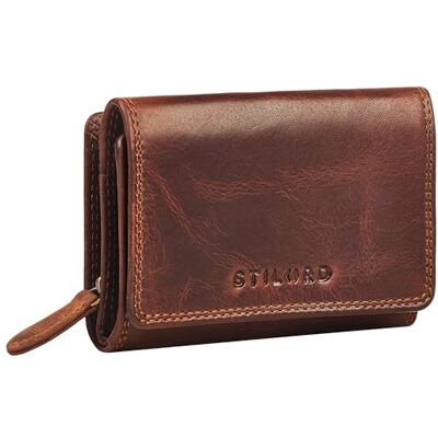 STILORD " Vintage carteira pele porta-moedas mulher pequeno com porta-cartões carteira bloqueio RFID mini carteira pele genuína porta-moedas couro com fecho de correr e 9 ranhuras cor: Kara Cognac STILORD " Vintage carteira pele porta-moedas mulher pequeno com porta-cartões carteira bloqueio RFID mini carteira pele genuína porta-moedas couro com fecho de correr e 9 ranhuras cor: Kara Cognac