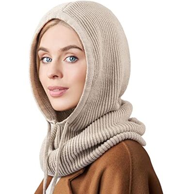 DRESHOW Chapéus de inverno para mulheres balaclava de malha Beanie Skull Cap com cordão quente chapéu com capuz cachecol DRESHOW Chapéus de inverno para mulheres balaclava de malha Beanie Skull Cap com cordão quente chapéu com capuz cachecol