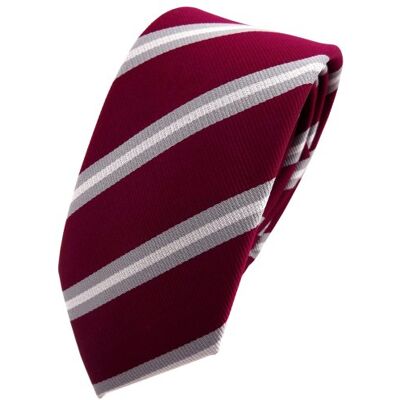 TigerTie Gravata estreita Vermelho violeta bordô cinza prata riscas TigerTie Gravata estreita Vermelho violeta bordô cinza prata riscas