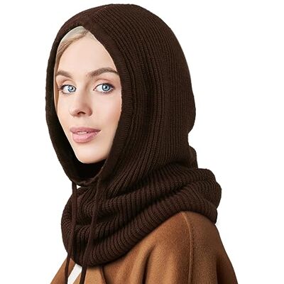 DRESHOW Chapéus de inverno para mulheres balaclava de malha Beanie Skull Cap com cordão quente chapéu com capuz cachecol DRESHOW Chapéus de inverno para mulheres balaclava de malha Beanie Skull Cap com cordão quente chapéu com capuz cachecol