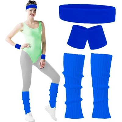 Carnavalife Disfarce Anos 80 mulher adulto com fita de cabelo pulseiras aquecedor de pernas cor néon gym, acessórios anos 80, faixas fitas desportivas 80S Carnavalife Disfarce Anos 80 mulher adulto com fita de cabelo pulseiras aquecedor de pernas cor néon gym, acessórios anos 80, faixas fitas desportivas 80S