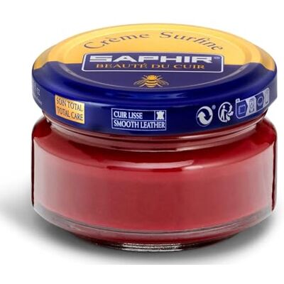 SAPHIR Crème Surfine 50 ml Crème Surfine com cera de abelha e óleo de amêndoa doce, hidrata e nutre o couro em profundidade, deixa o couro macio, vermelho SAPHIR Crème Surfine 50 ml Crème Surfine com cera de abelha e óleo de amêndoa doce, hidrata e nutre o couro em profundidade, deixa o couro macio, vermelho