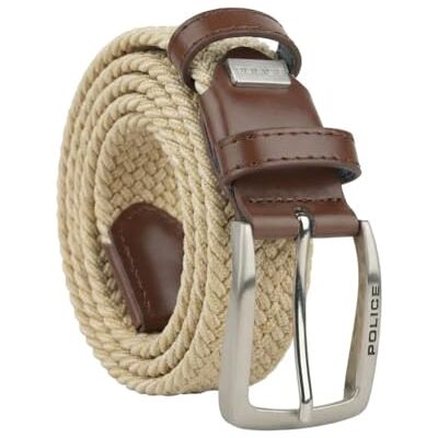 Police Cinto elástico entrançado para homem e mulher, inserções de pele autêntica, fivela sem níquel, ajustável, altura de 3,5 cm, com caixa Police Cinto elástico entrançado para homem e mulher, inserções de pele autêntica, fivela sem níquel, ajustável, altura de 3,5 cm, com caixa