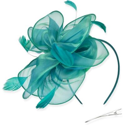 DRESHOW Fascinators Hat Cocktail Tea Party Headwear flor de malha organza fitas penas numa bandolete e um clipe de garfo para meninas e mulheres DRESHOW Fascinators Hat Cocktail Tea Party Headwear flor de malha organza fitas penas numa bandolete e um clipe de garfo para meninas e mulheres
