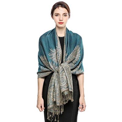 EASE LEAP Cachecol estampado elegante para mulher luxuoso xaile quente com borla suave Pashmina estilo paisley étnico uso no outono inverno 200 * 70 cm EASE LEAP Cachecol estampado elegante para mulher luxuoso xaile quente com borla suave Pashmina estilo paisley étnico uso no outono inverno 200 * 70 cm