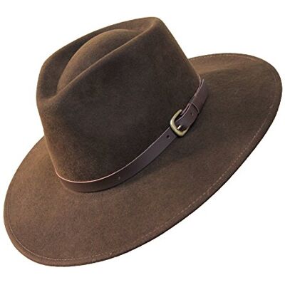 Scott B&S Premium Lewis Chapéu de aba larga Fedora 100% feltro de lã resistente à água faixa de pele Scott B&S Premium Lewis Chapéu de aba larga Fedora 100% feltro de lã resistente à água faixa de pele