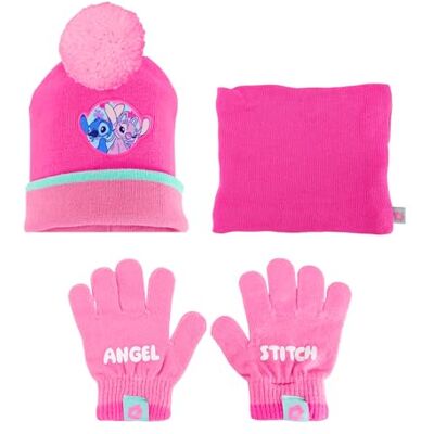 Disney Stitch e Angel Gorro Cachecol e Luvas para Meninas, Gorro de Inverno Infantil, Presente para Meninas Disney Stitch e Angel Gorro Cachecol e Luvas para Meninas, Gorro de Inverno Infantil, Presente para Meninas