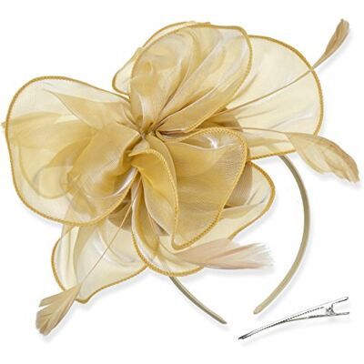 DRESHOW Fascinators Hat Cocktail Tea Party Headwear flor de malha organza fitas penas numa bandolete e um clipe de garfo para meninas e mulheres DRESHOW Fascinators Hat Cocktail Tea Party Headwear flor de malha organza fitas penas numa bandolete e um clipe de garfo para meninas e mulheres