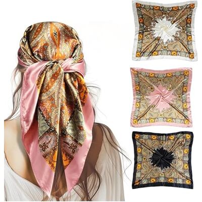 Sikweny 3 peças lenços cabeça mulher lenço cabeça mulher ajustável bandana seda quadrado cetim Silk Scarf fato clássico cabelo acessórios seda para lazer diário Sikweny 3 peças lenços cabeça mulher lenço cabeça mulher ajustável bandana seda quadrado cetim Silk Scarf fato clássico cabelo acessórios seda para lazer diário