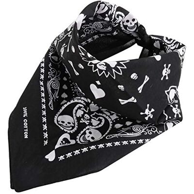 TRIXES Bandana preta caveira lenço cabeça design carta póquer Cueca de gola adulta com caveira branca dupla face acessório Halloween, festivais e estilo motociclista TRIXES Bandana preta caveira lenço cabeça design carta póquer Cueca de gola adulta com caveira branca dupla face acessório Halloween, festivais e estilo motociclista