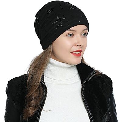 DonDon Gorro para Mulher Gorro de Inverno com Estrelas e Forro Polar Interior DonDon Gorro para Mulher Gorro de Inverno com Estrelas e Forro Polar Interior