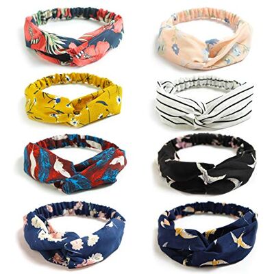 DRESHOW 8 bandoletes para mulher com laço, faixa elástica para o cabelo, acessórios para o cabelo Talla única 8 Pack Silk Printed B DRESHOW 8 bandoletes para mulher com laço, faixa elástica para o cabelo, acessórios para o cabelo Talla única 8 Pack Silk Printed B