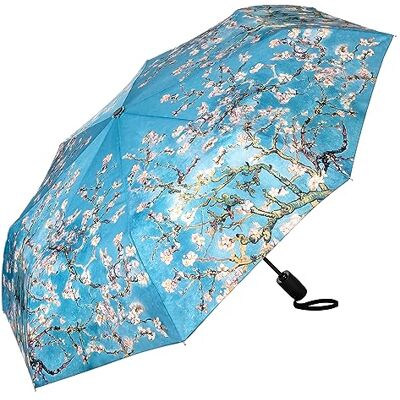 VON LILIENFELD Guarda-chuva de bolso Vincent van Gogh flor de amêndoa arte resistente ao vento de ligado/desligado automático estável leve compacto, turquesa, L50/D100 VON LILIENFELD Guarda-chuva de bolso Vincent van Gogh flor de amêndoa arte resistente ao vento de ligado/desligado automático estável leve compacto, turquesa, L50/D100