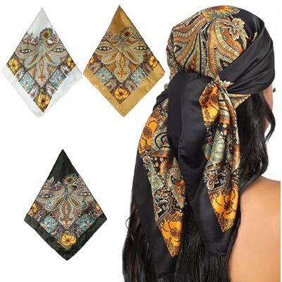 Sikweny 3 peças lenços cabeça mulher lenço cabeça mulher ajustável bandana seda quadrado cetim Silk Scarf fato clássico cabelo acessórios seda para lazer diário Sikweny 3 peças lenços cabeça mulher lenço cabeça mulher ajustável bandana seda quadrado cetim Silk Scarf fato clássico cabelo acessórios seda para lazer diário