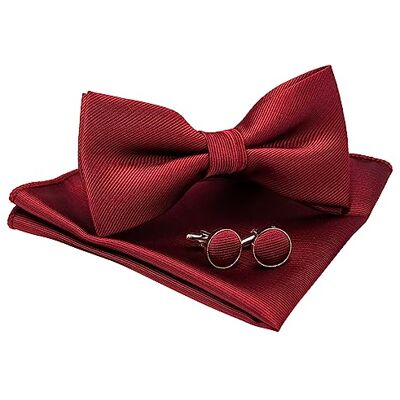 JEMYGINS Conjunto de laço e lenço sólido com abotoaduras para homem JEMYGINS Conjunto de laço e lenço sólido com abotoaduras para homem
