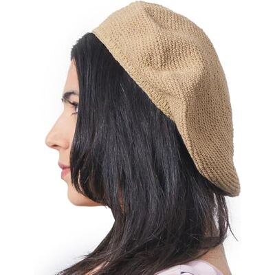 CHARM Gorro de malha Tam para mulher e boina para homem, gorro de croché 100 % algodão, boina francesa feita à mão para o verão e inverno CHARM Gorro de malha Tam para mulher e boina para homem, gorro de croché 100 % algodão, boina francesa feita à mão para o verão e inverno