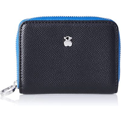 TOUS Carteira média de poliuretano com efeito saffiano em preto e azul, fecho de pressão e fecho, medidas 11 x 8 x 3 cm, bonito e chic, coleção Dubai TOUS Carteira média de poliuretano com efeito saffiano em preto e azul, fecho de pressão e fecho, medidas 11 x 8 x 3 cm, bonito e chic, coleção Dubai