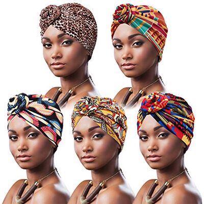 DRESHOW 4 Peças Turbantes Africanos para Mulher Gorro de Nó Pré-Amarrado Lenço de Cabeça Plissado de Moda Gorra de Dormir DRESHOW 4 Peças Turbantes Africanos para Mulher Gorro de Nó Pré-Amarrado Lenço de Cabeça Plissado de Moda Gorra de Dormir