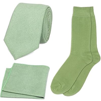 DB Dickie Bow Conjunto de gravata de pescoço de mistura de algodão de luxo para homem, lenço de bolso e meias correspondentes (verde sálvia) adequado para roupas formais, escritório, casamentos, DB Dickie Bow Conjunto de gravata de pescoço de mistura de algodão de luxo para homem, lenço de bolso e meias correspondentes (verde sálvia) adequado para roupas formais, escritório, casamentos,