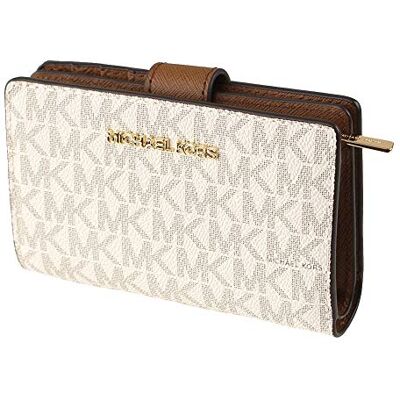 Michael Kors Carteira de viagem Jet Set logótipo impresso iniciais, castanho, couro saffiano, bifold, mulheres-adultos, com porta-moedas com fecho de correr forrado Michael Kors Carteira de viagem Jet Set logótipo impresso iniciais, castanho, couro saffiano, bifold, mulheres-adultos, com porta-moedas com fecho de correr forrado