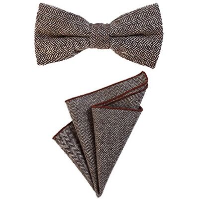 DonDon Gravata para homens de 12 x 6 cm com lenço de bolso de cor combinável de 23 x 23 cm, ambos de algodão com visual tweed xadrez DonDon Gravata para homens de 12 x 6 cm com lenço de bolso de cor combinável de 23 x 23 cm, ambos de algodão com visual tweed xadrez