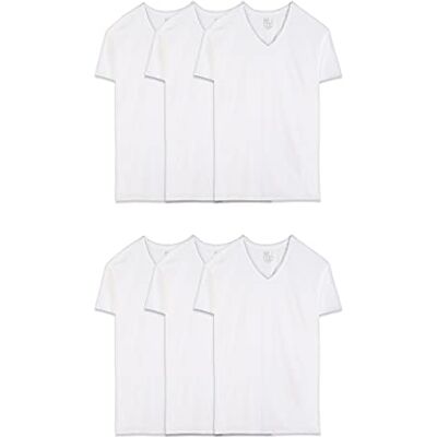 Fruit of the Loom V-Neck Undershirts, Moisture Wicking & Tag Free, também disponível em Tall Sizes t-shirt para homem (pacote de 6), Branco (6 embalagens) Fruit of the Loom V-Neck Undershirts, Moisture Wicking & Tag Free, também disponível em Tall Sizes t-shirt para homem (pacote de 6), Branco (6 embalagens)