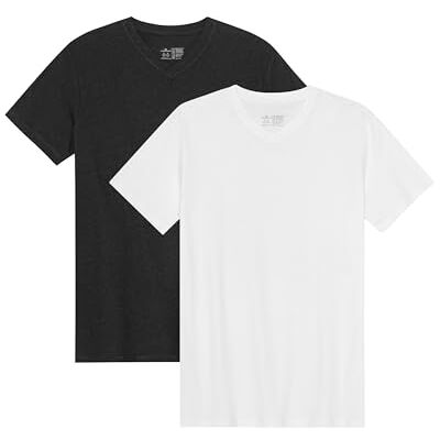 DANISH ENDURANCE T-shirts de algodão orgânico para homem, decote redondo ou decote em V, manga curta, 2 pacotes multicoloridos (1 x branco, 1 x preto) XL DANISH ENDURANCE T-shirts de algodão orgânico para homem, decote redondo ou decote em V, manga curta, 2 pacotes multicoloridos (1 x branco, 1 x preto) XL