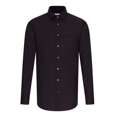 Seidensticker Camisa de homem Kent de manga comprida, sem necessidade de passar a ferro, regular, Preto e branco Seidensticker Camisa de homem Kent de manga comprida, sem necessidade de passar a ferro, regular, Preto e branco