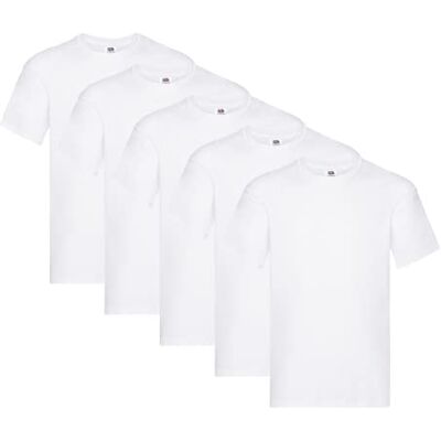 Fruit of the Loom Original Tee, 5 Pack t-shirt para homem, Branco e ouro Fruit of the Loom Original Tee, 5 Pack t-shirt para homem, Branco e ouro