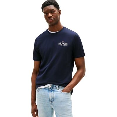 Tommy Hilfiger T-shirt de manga curta para homem Stack tee regular Fit, azul (Desert Sky), XL Tommy Hilfiger T-shirt de manga curta para homem Stack tee regular Fit, azul (Desert Sky), XL