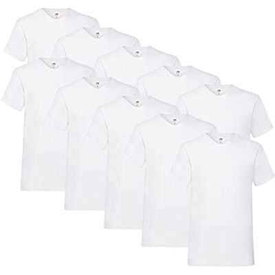 Fruit of the Loom 10 t-shirts com gola em V, M, L, XL, XXL, gola em V, várias cores para escolher Fruit of the Loom 10 t-shirts com gola em V, M, L, XL, XXL, gola em V, várias cores para escolher