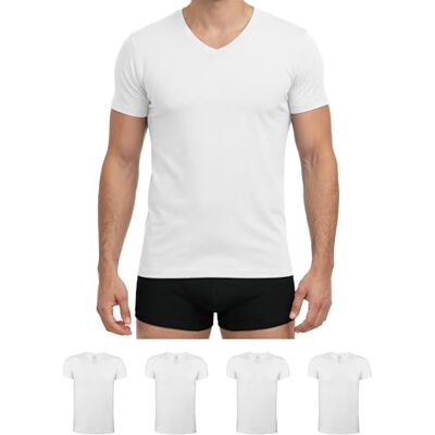 ALPIDEX Pack de 4 T Shirt homem algodão camisolas Bussines interior decote em V elástico homem clássico, tamanho: S, cor: branco ALPIDEX Pack de 4 T Shirt homem algodão camisolas Bussines interior decote em V elástico homem clássico, tamanho: S, cor: branco