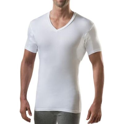 Tee T-shirt interior anti-suor com reforço nas axilas, corte ajustado decote em V, Branco, XS Tee T-shirt interior anti-suor com reforço nas axilas, corte ajustado decote em V, Branco, XS