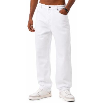 RED BRIDGE Calças de ganga, calças de ganga de corte reto com estilo de 5 bolsos, jeans clássicos de corte reto para lazer e roupa de rua, Branco, 32 W/32 L RED BRIDGE Calças de ganga, calças de ganga de corte reto com estilo de 5 bolsos, jeans clássicos de corte reto para lazer e roupa de rua, Branco, 32 W/32 L