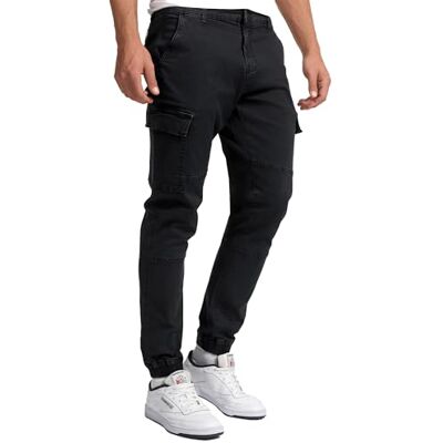 Indicode Homens August Calças cargo de algodão com 6 bolsos, Preto, M Indicode Homens August Calças cargo de algodão com 6 bolsos, Preto, M