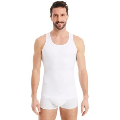 FINN Camiseta Redutora para Homem com Efeito Barriga Lisa Camiseta Interior de compressão sem Mangas de algodão Modelador para uma Barriga mais Lisa Ideal para ginecomastia, Branco FINN Camiseta Redutora para Homem com Efeito Barriga Lisa Camiseta Interior de compressão sem Mangas de algodão Modelador para uma Barriga mais Lisa Ideal para ginecomastia, Branco