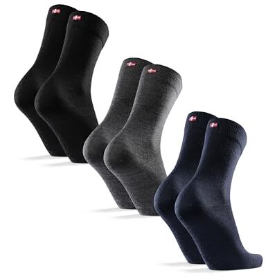 DANISH ENDURANCE Meias de lã Merino clássicas unissexo, 3 ou 5 pacotes, multicoloridas (1 x preto, 1 cinzento, 1 azul-marinho escuro), 35-38 DANISH ENDURANCE Meias de lã Merino clássicas unissexo, 3 ou 5 pacotes, multicoloridas (1 x preto, 1 cinzento, 1 azul-marinho escuro), 35-38