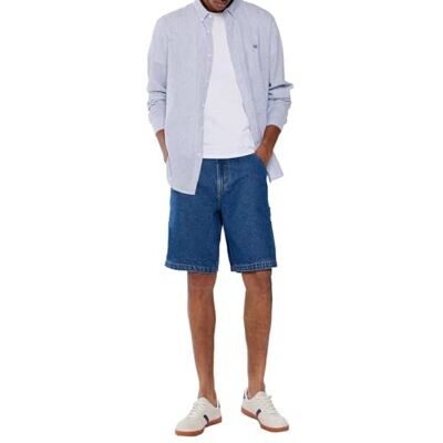 Springfield Camisa de linho às riscas para homem, Azul marinho, M Springfield Camisa de linho às riscas para homem, Azul marinho, M
