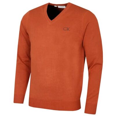 Calvin Merino Texture Stripe Raglan Rib Crew Neck Sweater camisola para homem, Laranja Calvin Merino Texture Stripe Raglan Rib Crew Neck Sweater camisola para homem, Laranja