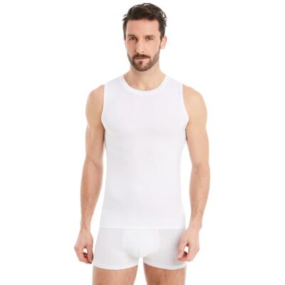 FINN T-shirt interior Business para homem sem mangas com gola redonda t-shirt interior de tecido original Lenzing® Modal a t-shirt debaixo de camisas e fatos, Branco FINN T-shirt interior Business para homem sem mangas com gola redonda t-shirt interior de tecido original Lenzing® Modal a t-shirt debaixo de camisas e fatos, Branco