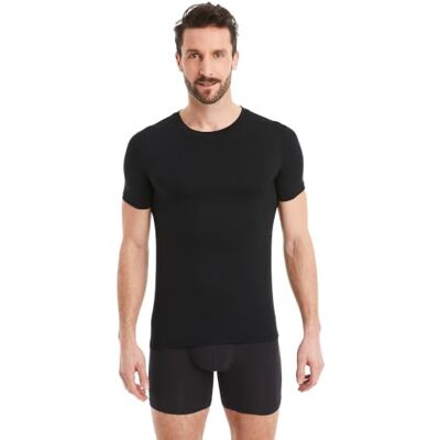 FINN T-shirt interior Business para homem de manga curta com gola redonda t-shirt interior de tecido original Lenzing® Modal a t-shirt debaixo de camisas e fatos, Preto FINN T-shirt interior Business para homem de manga curta com gola redonda t-shirt interior de tecido original Lenzing® Modal a t-shirt debaixo de camisas e fatos, Preto