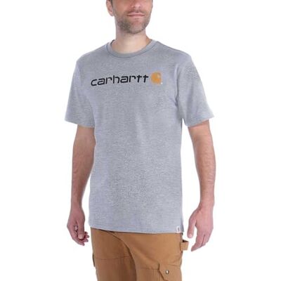 Carhartt Relaxed Fit Camiseta de manga curta com logotipo gráfico, camiseta de trabalho utilitário de peso pesado, cinzento marmoreado, XS Carhartt Relaxed Fit Camiseta de manga curta com logotipo gráfico, camiseta de trabalho utilitário de peso pesado, cinzento marmoreado, XS